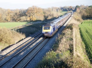 First Great Western inter-city diesel train on the West Coast mainline Woodborough, Wiltshire,