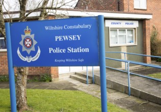 Sign Wiltshire Constabulary police station County Police in large village of Pewsey, Wiltshire,