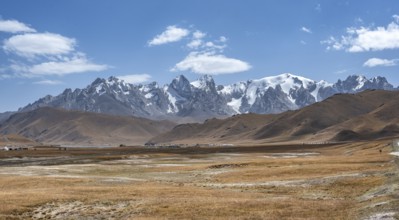 Pointed high mountain peaks with glaciers, Keltan Mountains, Sary Beles Mountains, Tien Shan, Naryn