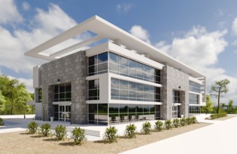 Beautiful new contemporary commercial office building. 3D rendering