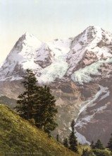 Eiger und Mönch, Bernese Oberland, Switzerland, Historic, digitally restored reproduction from a