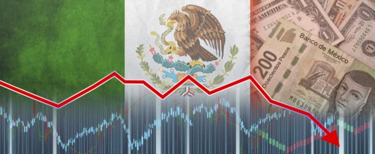 Mexico financial crisis on economic graph, economic collapse. Mexican economic crisis graph,