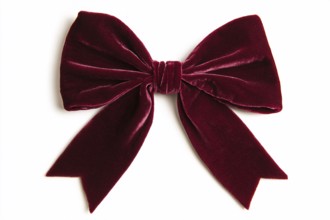 Beautiful dark burgundy red velvet ribbon on white background. Generative AI, AI generated