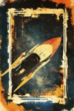 Vintage poster from the 60s and 70s representing a spaceship, AI generated