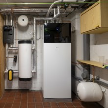 Newly installed air source heat pump in a basement, heating, Kamen, North Rhine-Westphalia,