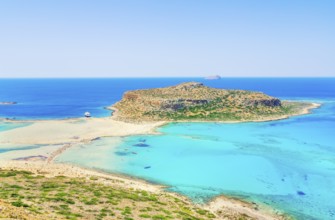 View of Balos bay and Gramvousa Peninsula, Chania, Crete, Greece, Europe