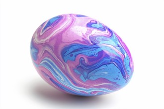 Pink, blue and white Easter egg with ink art design on white background. Generative Ai, AI