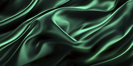 Banner with green shiny silk textile with folds. Generative AI, AI generated