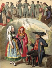 Traditional costumes in Germany around 1820, Bavaria, Franconian Switzerland, Various traditional