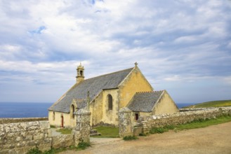 Old Chapelle Saint-They at Pointe du Van in Bretagne with a seascape view, Crozon peninsula,