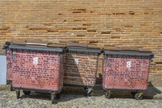 Brick-look rubbish bins on Saint Salvy square, Albi, Tarn department, France, Europe