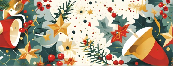 Abstract mix of traditional Christmas symbols arranged in a vibrant modern style, AI generated