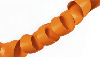 Three dimensional render of orange spiral ribbon against white background, AI generated