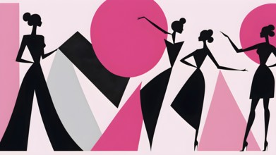 Minimalist illustration abstract geometric shapes with pink color accent suggesting fun and ease,