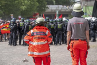 Johanniter Unfallhilfe rescue service at the demonstration against the AFD party conference in