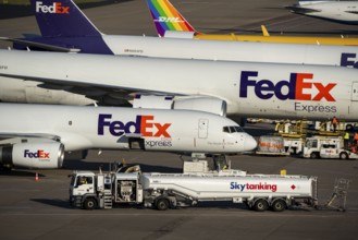 Cologne-Bonn Airport, CGN, cargo planes standing in front of the air cargo centre, being loaded and