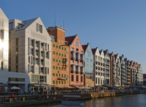 The harbour district on the Motlawa, Motlawa, in the city centre of Gdansk. Gdansk, Pomerania,