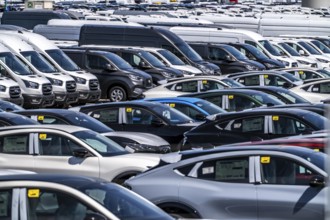 Storage area for new cars in the port of Vlissingen-Oost, vehicles are temporarily stored on over