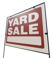 Left facing yard sale lawn sign isolated on a white background