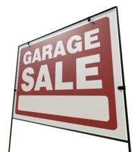 Left facing garage sale yard sign isolated on a white background