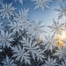 Detailed close-up of frost patterns on a glass window, AI generated