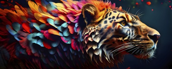 AI generated wildlife image of a morphing tiger enhanced with digital art