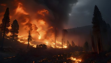 California forest fire out of control, AI generated