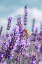 Bee, honey bee (Apis sp.) sitting on a lavender flower (Lavandula), AI generated, AI generated, AI