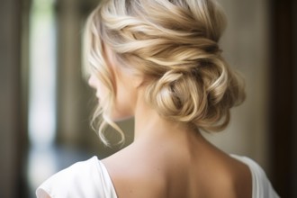 Back view of woman with elegant bridal hairstyle. KI generiert, generiert KI generiert, generiert