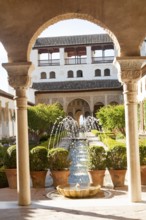 Patio de la Acequia, Court of the water Channel, Generalife palace gardens, Alhambra, Granada,