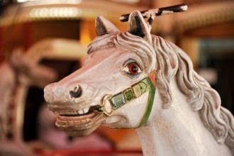 Animal figure, wooden horse, wooden horse in an old carousel, historic Oktoberfest, Oktoberfest,