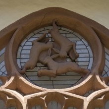 Three-hare window, Paderborn Cathedral, Paderborn, Westphalia, North Rhine-Westphalia, Germany,