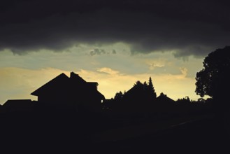 Europe, Germany, Lower Saxony, Stade district, thunderstorm over residential area, single houses,