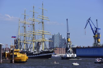 Germany, Hamburg, harbour, harbour birthday, Kruzenshtern, Elbe Philharmonic Hall, Europe