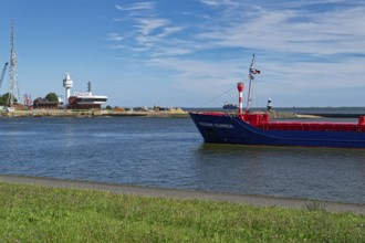 Entry of a ship from the Elbe into the Kiel Canal at the lock near Brunsbüttel. Brunsbüttel,