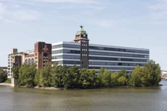 Plange Mill from 1906, converted into an office building, Düsseldorf harbour, Düsseldorf, North