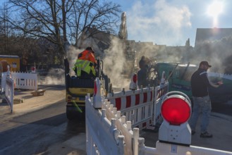 Tarring work at a road junction, Eckental, Middle Franconia, Bavaria, Germany, Europe