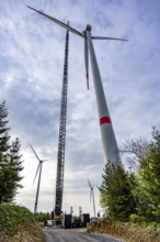 Erection of a wind turbine, wind energy plant, assembly of the third blade, with a crawler lattice