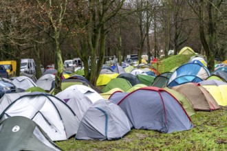 Camp of climate activists, tents, demonstration against the demolition of the lignite village