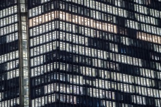 The building of the European Central Bank, ECB, in Frankfurt am Main, illuminated windows, offices,