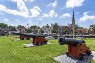 The town of Veere, province of Zeeland, marina, sailing harbour, tower of the old town hall,