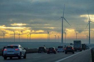 A44 motorway, near Jüchen, crosses the Garzweiler open-cast lignite mining area, wind farm along