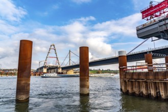 New construction of the A1 motorway bridge over the Rhine near Leverkusen, after completion of the