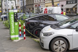 Power station, charging stations for electric cars, in Düsseldorf Unterbilk, residential area,