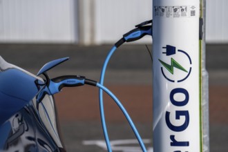 Electric car fast charging station, from the Dutch provider PowerGo, in the ferry harbour of