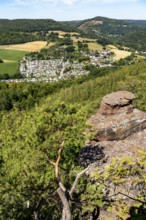 The Rur valley near Nideggen, Rureifel, red sandstone cliffs, Hetzingen campsite, Eifel, North