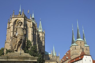 Minerva Fountain, Gothic UNESCO Cathedral and Gothic Church of St Severus, sculpture of Minerva