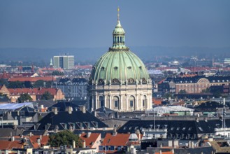 Panorama view over the city centre of Copenhagen, dome of the Protestant Frederiks Kirke, Denmark,