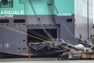 Loading of new cars at the BLG AutoTerminal Bremerhaven, for export overseas, Car Carrier Don