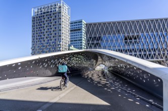 The Parkbruk, cycle and pedestrian bridge in the city centre of Antwerp, crosses a multi-lane city